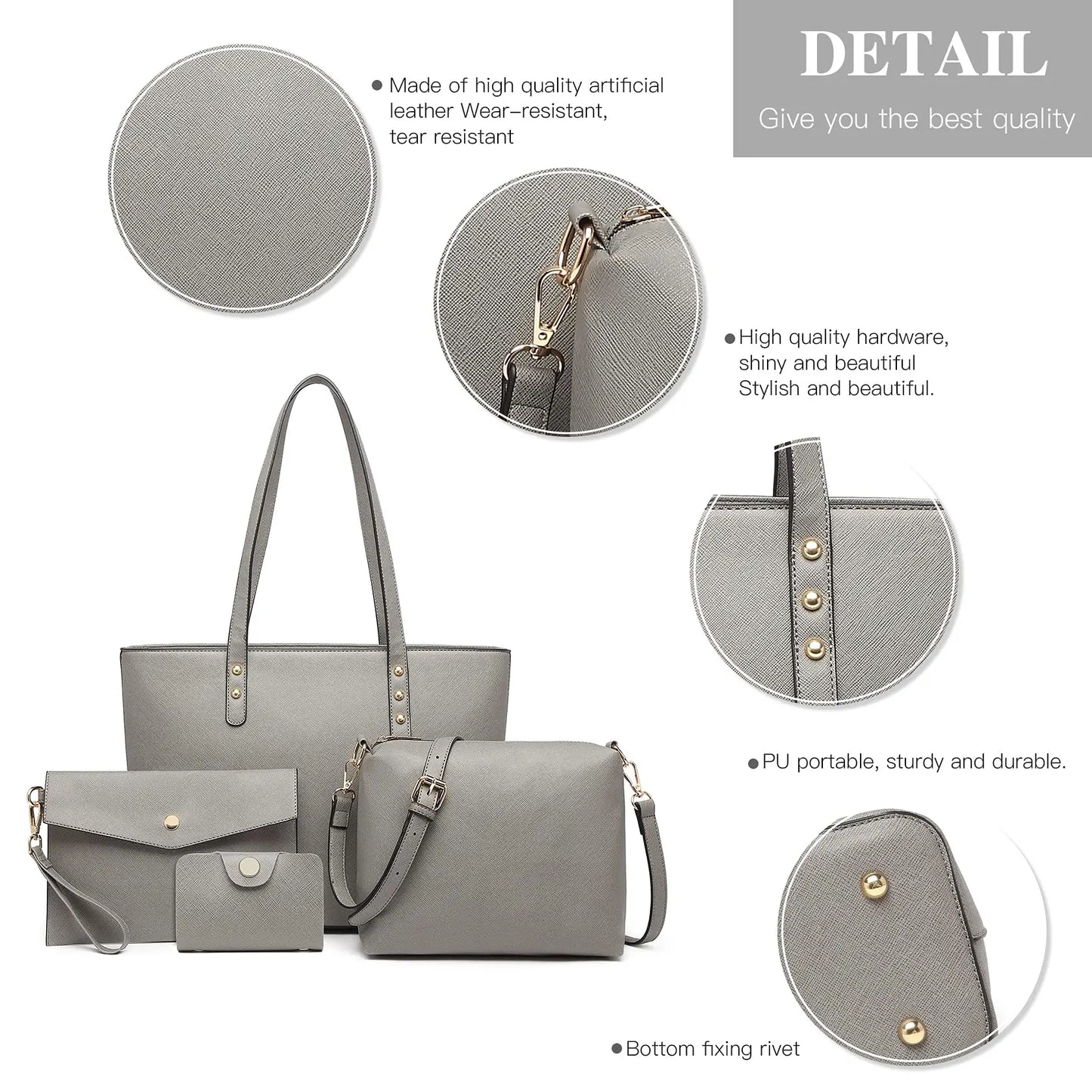 4 in 1 Totes Crossbody Bags Set PU tote bag Leather Shoulder Bag Handbag Purse with Detachable & Adjustable Strap for Women Lady