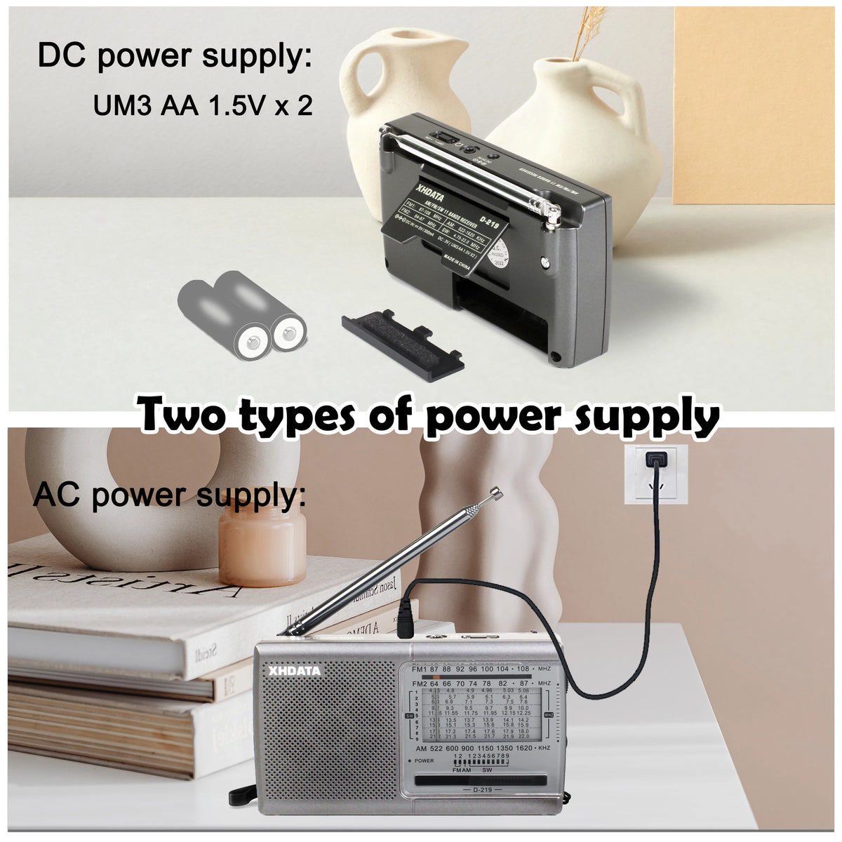XHDATA D219 Portable Radio AM FM MW Shortwave Receiver Pocket Radio High Sensitivity Multi Band Radio with Speaker Earphone Jack