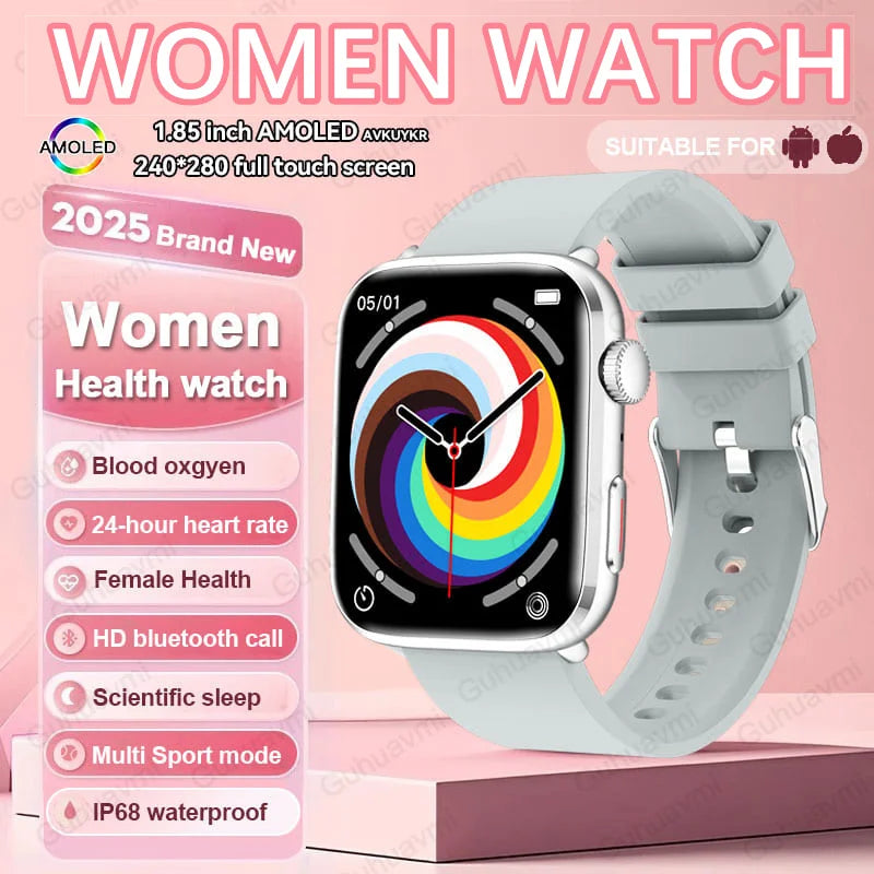 2025New NFC Smat Watch Women 1.85-inch Blood Pressure Heart Rate Bluetooth Call Female Health Smarwatches Ladies For Android IOS