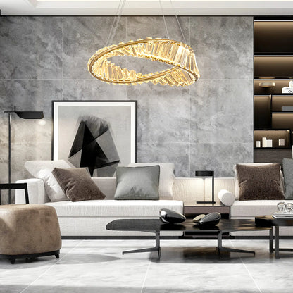 Modern Pendant Light Crystal Led Ceiling Lamp Gold Chandelier Möbius Strip Lustre Luxury Living Dining Room Home Decor Fixture