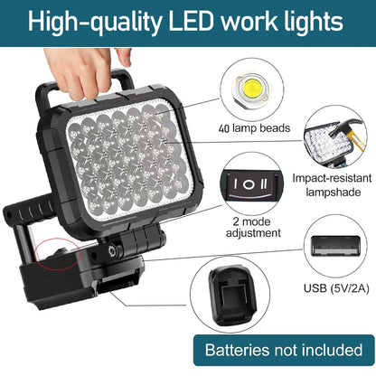 8IN 7200LM 120W Work Light 18V For Makita Battery Flashlight Portable LED Spotlight Floodlight With Dual USB charging port