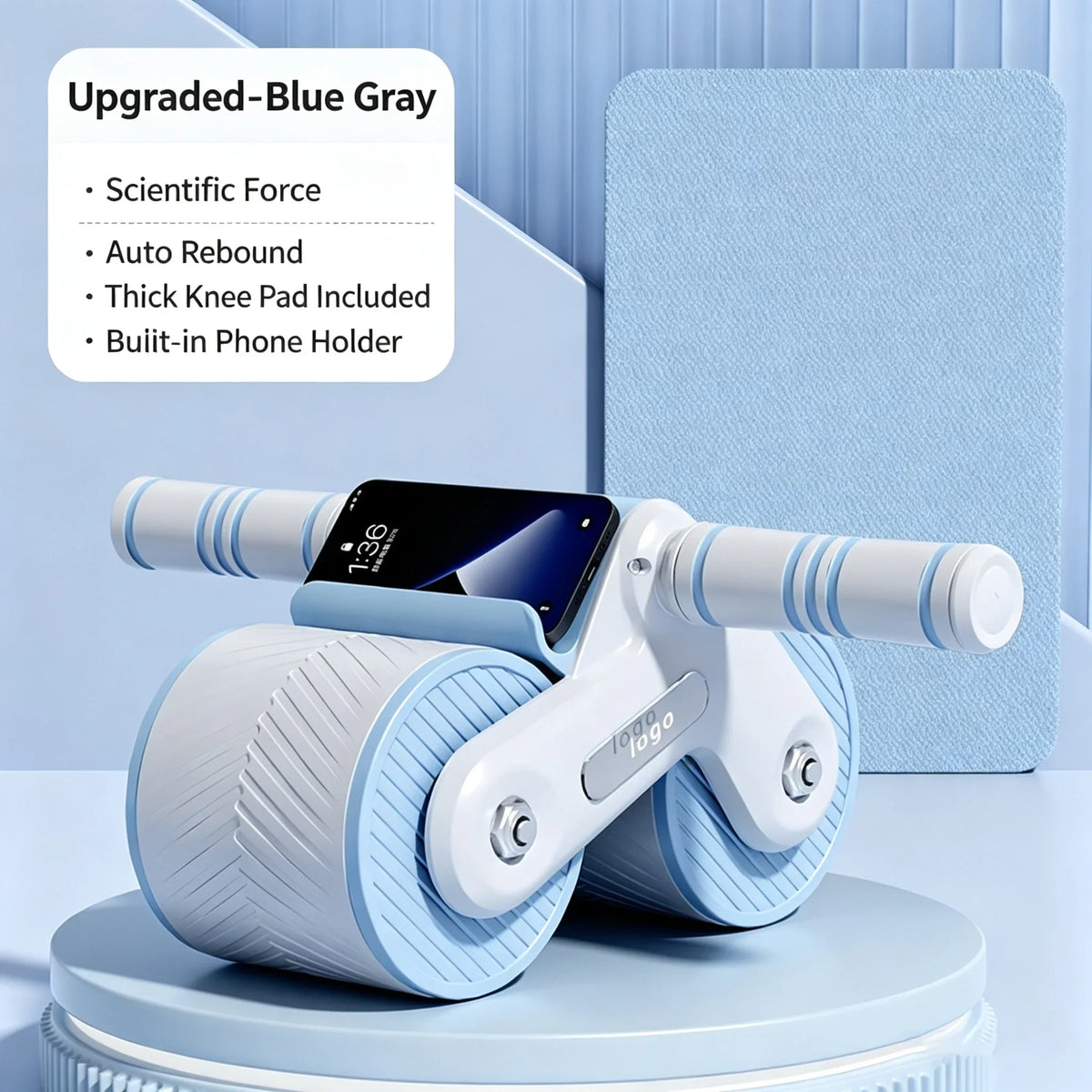Auto Rebound Double Wheel Ab Roller With Phone Holder Non‑Slip Abdominal Exercise Roller Core Workout Equipment For Fit Beginner