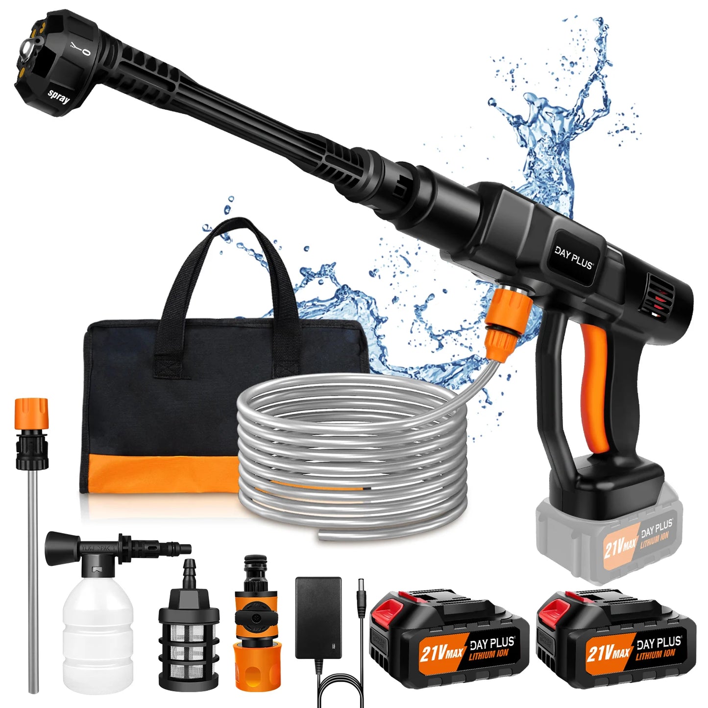 DayPlus Cordless Pressure Washer,6-in-1 Portable Pressure Washer 150bar 3.0Ah Battery for Floor/Garden Cleaning & Watering