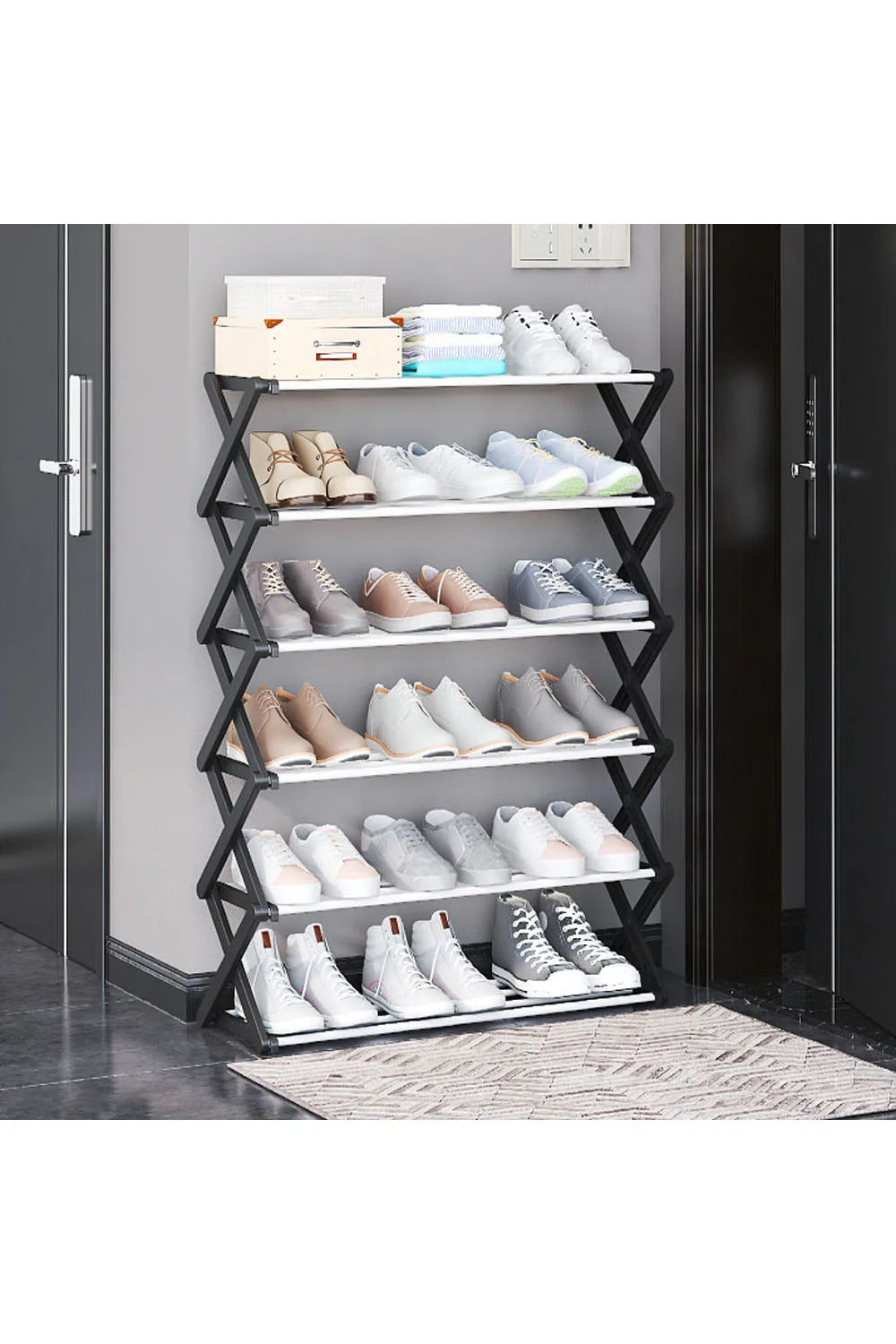 【Breeins】Foldable Multi-Tier Metal Shoe Rack for Entryway Shoes Storage Organizer Shelf Home Decoration Cabinet
