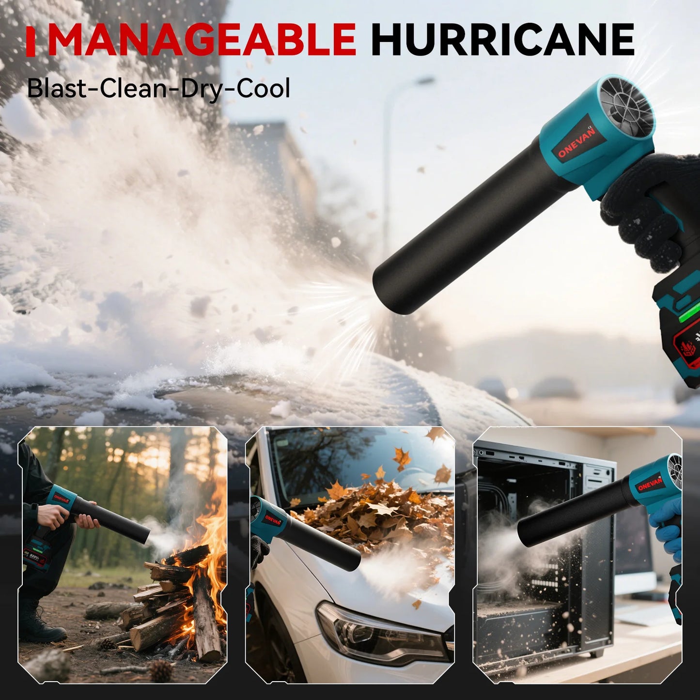 ONEVAN 4000W Brushless Electric Turbo Blower Jet Fan 400M/S 300000RPM Handheld Leaf Dust Blowing Tool For Makita 18V Battery Pin