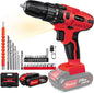 BRIEFNESS 21V Cordless Drill Screwdriver Kit 45Nm 2-Speed 25+1 Torque 3/8'' Chuck LED for Home DIY Hammer Drill 1.5Ah Battery