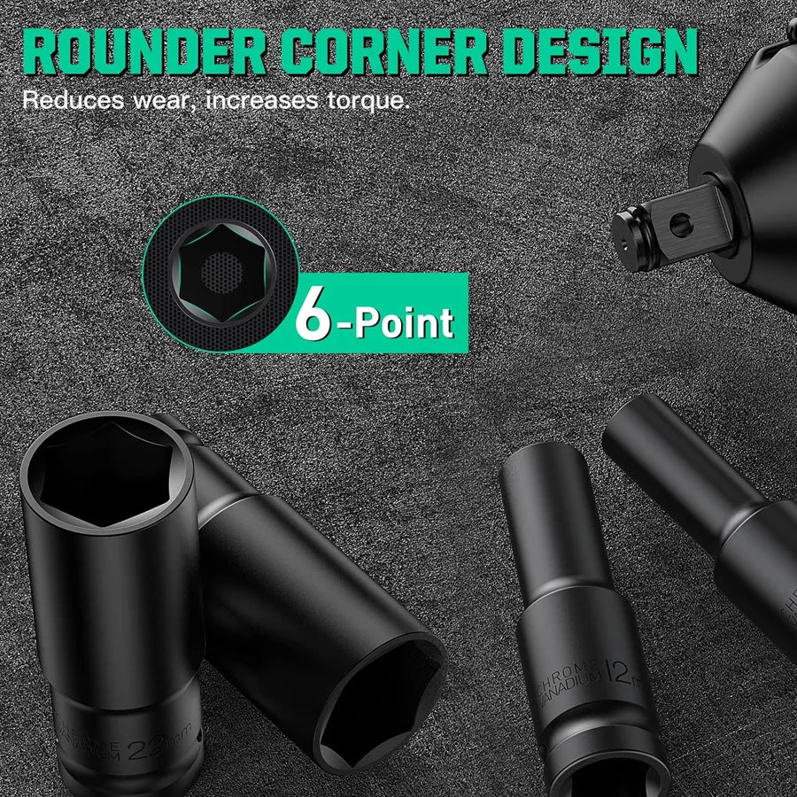 1/2Inch Drive 6-Point Impact Socket Set 10-20 pcs/set 8-32mm Metric Sizes Carbon Steel Impact Socket Set with Hard Storage Box