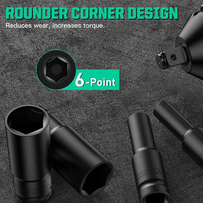1/2Inch Drive 6-Point Impact Socket Set 10-20 pcs/set 8-32mm Metric Sizes Carbon Steel Impact Socket Set with Hard Storage Box