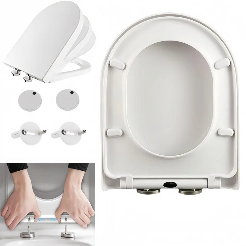 D-Type Toilet Seat Soft Closing Anti-Bacterial Hygienic - Removable Toilet Lid with 360° Rotation Hinge, Easy Install & Cleaning