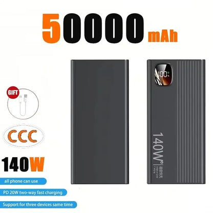 Lenovo CCC 500000mAh Power Bank 140W Large Capacity Portable Super Fast Charging Powerbank Spare Battery Digital Display Charger