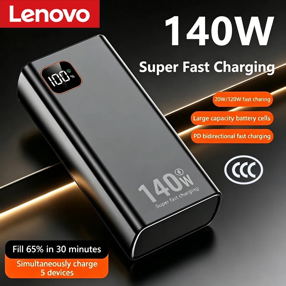 Lenovo Portable PowerBank 140W Super Fast Charging 500000mAh Large Capacity External Battery Charger Powerbank For Xiaomi iPhone