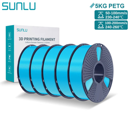SUNLU PETG 3D Printer Filament 5KG Neatly Wound Good Toughness 1.75mm 3D Filament with Reusable Spool for Most FDM Printer