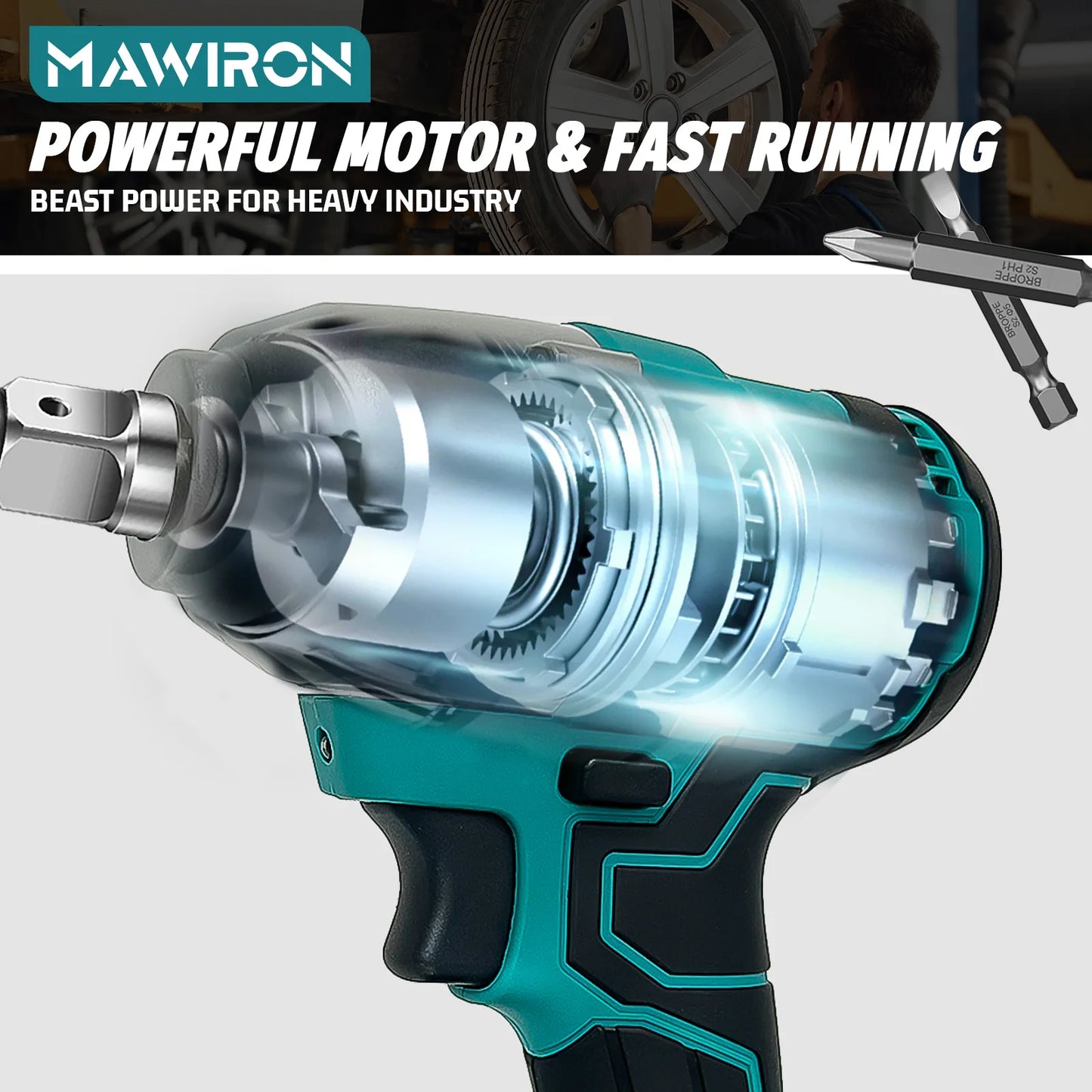 450N.m Cordless Impact Wrench with 1 x 5.5AH Battery Brushless Impact Wrench Set with 7 x Screwdriver, 4 x Impact Sockets