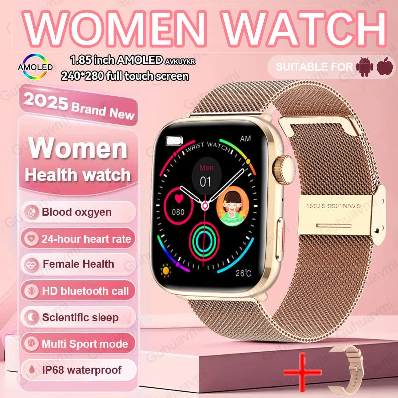 2025New NFC Smat Watch Women 1.85-inch Blood Pressure Heart Rate Bluetooth Call Female Health Smarwatches Ladies For Android IOS