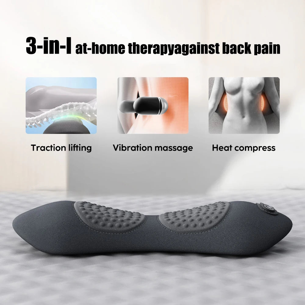 3 in 1 Electric Lumbar Support Pillow with Adjustable Height Lying Flat Waist Relief Waist Support Waist Pillow Heating Vibratin