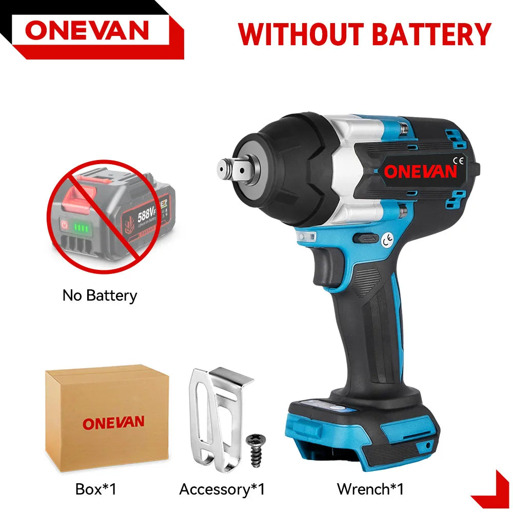 ONEVAN High Torque Cordless Brushless Electric Impact Wrench 1800N.M 1/2" Drill Screwdrivers Power Tools For Makita Battery Pin
