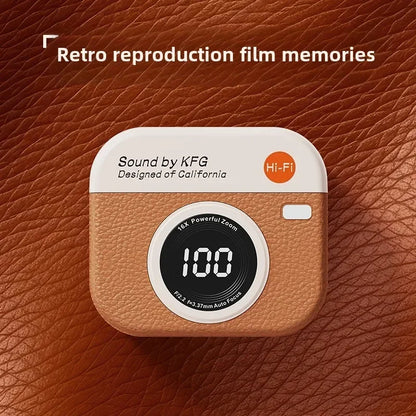Wireless Bluetooth headphones retro camera creative battery level display music headphones long-lasting battery life