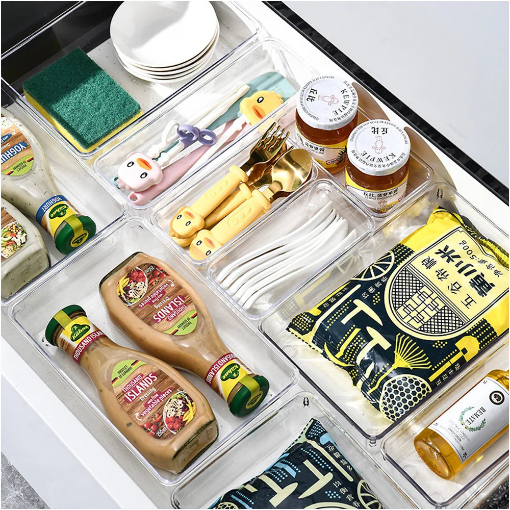 25pc Drawer Organizers Set Clear Plastic Desk Dividers Bins Bedroom Dresser Office Storage Box for Makeup Jewelries Gadgets