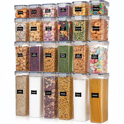 24pcs moisture-proof airtight food storage containers, dishwasher safe, kitchen supplies, cereal jars, with labels and markings