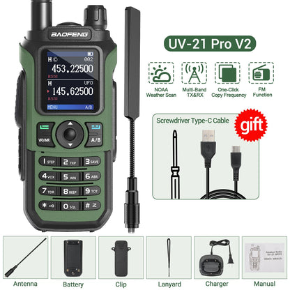 Baofeng UV 21 Pro Wireless Copy Frequency Walkie Talkie 16 KM AM Long Range Waterproof Multi-Band Type-C Charger Ham Radio UV 5R