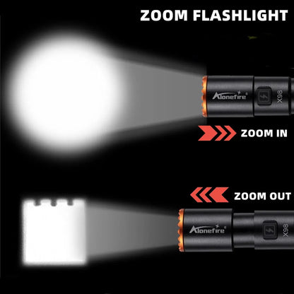 Alonefire Zoom Mini EDC Pen Light Flashlight USB Rechargeable Magnet Small Torch Outdoor Hiking Travel Camping Work Repair Lamp