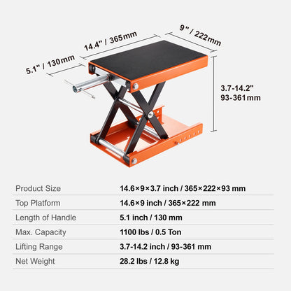 SucceBuy 1100 LBS Motorcycle Lift Motorcycle Scissor Lift Jack with Wide Deck & Safety Pin Steel Scissor Jack Fit for Motorcycle