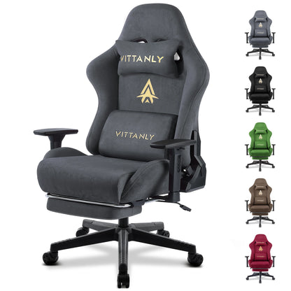 Kitinjoy Natural Suede Gaming Chair High Back Ergonomic Computer Chair With Footrest Reclining Adult Comfortable Office Chair