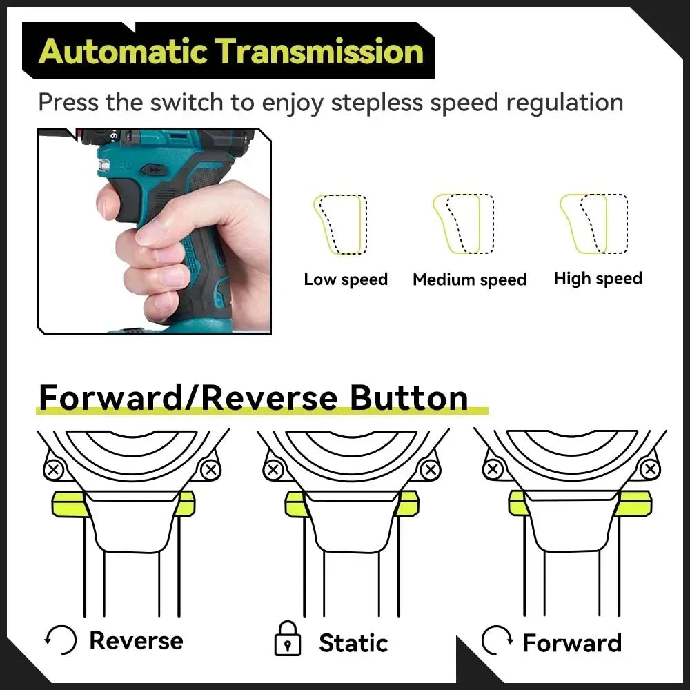 NEWBENY 10mm Brushless Electric Drill Screwdriver 21+2 Torque Cordless DIY Household Drill Tool For Makita 18-21V Battery Pin