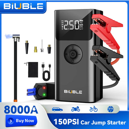 4 In 1 8000A Car Jump Starter 150PSI Air Pump Car Battery Booster Engine Starting Device Tire Air Compressor Power Bank