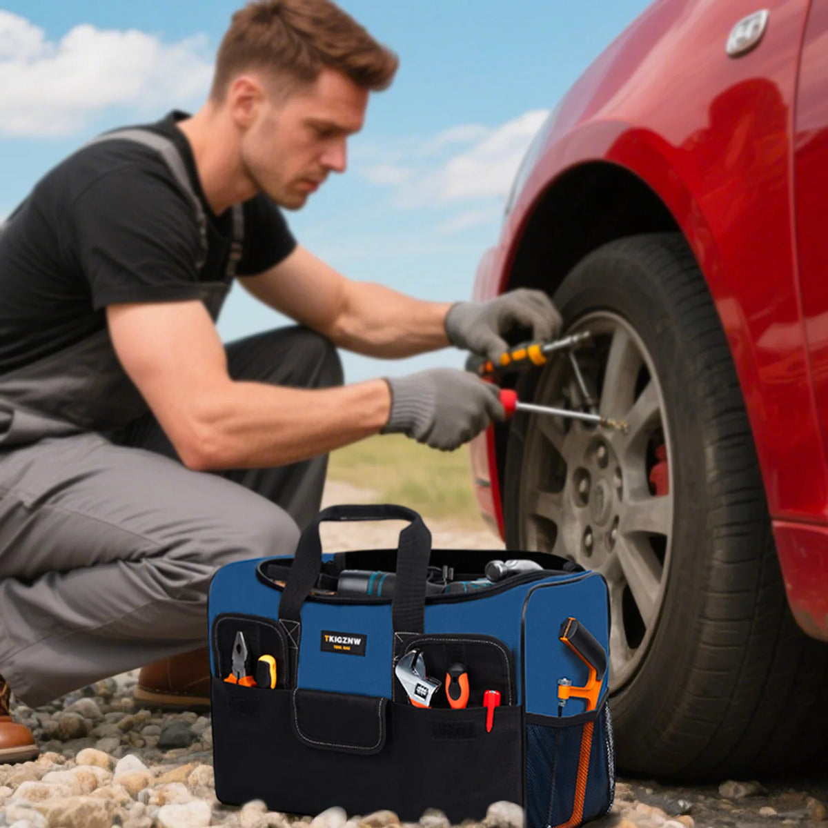 TKIGZNW T009-17 Inch Tool Bag, Large Tool Bag with 6 Exterior Pockets Electrician Tool Bag, for DIY Enthusiasts and Craftsmen