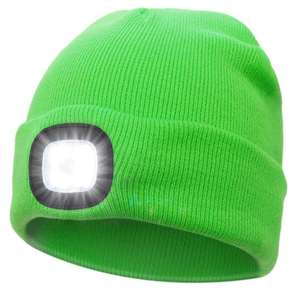 Winter Warm Knit Beanie 8 Hours High Powered Light 4 LED Beanie Hat USB Rechargeable Hands Free Headlamp Cap for Running Hiking