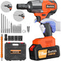 21V Cordless Impact Wrench, 1/2 inch Brushless Impact Gun, Max Torque 550Nm with 4 Socket Sets, 12 Drill Sets, 4.0Ah Battery