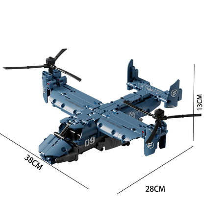 Military V-22 Osprey Tiltrotor Building Block Set Large High-Simulation Pulley Aircraft Model Propeller DIY Building Blocks