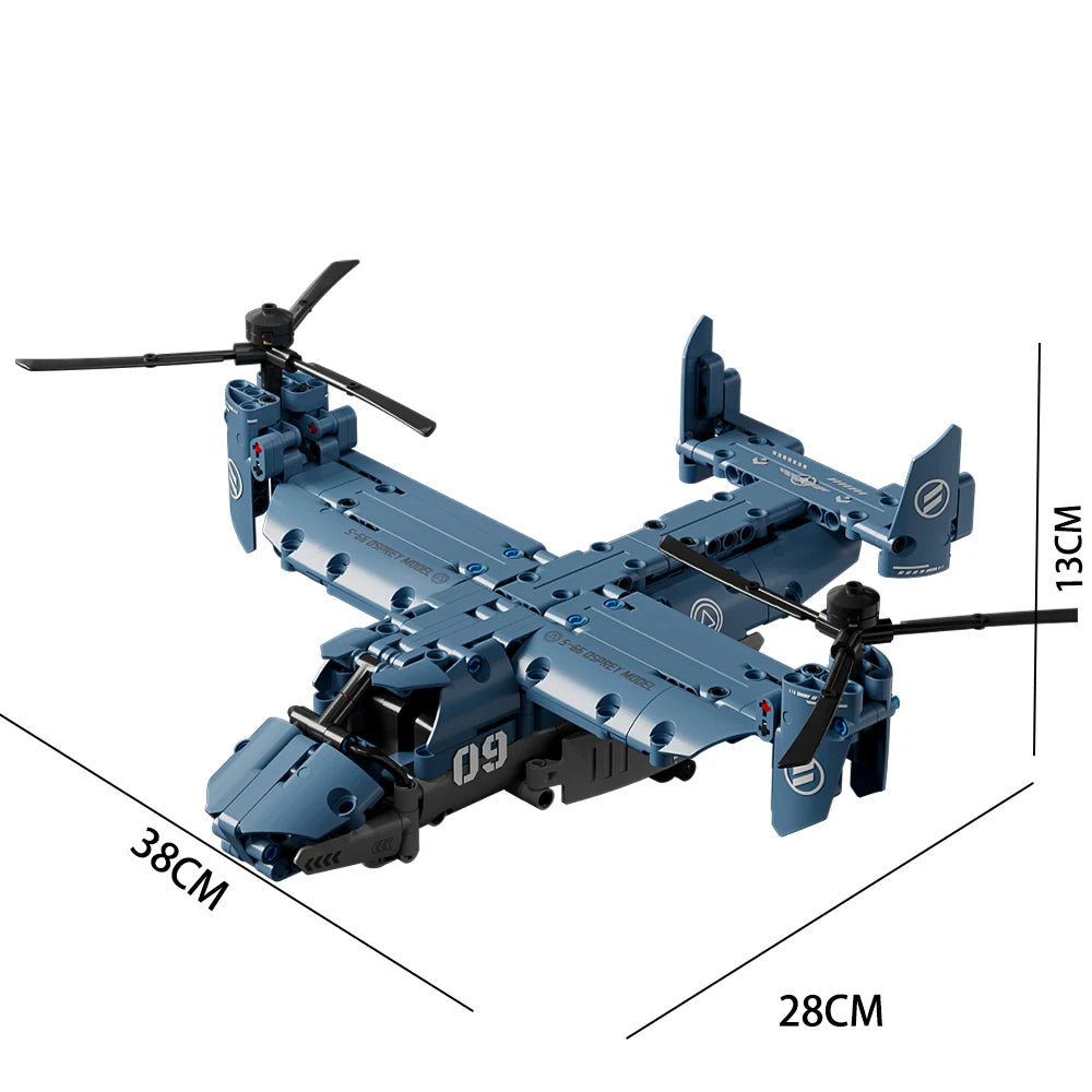 Military V-22 Osprey Tiltrotor Building Block Set Large High-Simulation Pulley Aircraft Model Propeller DIY Building Blocks