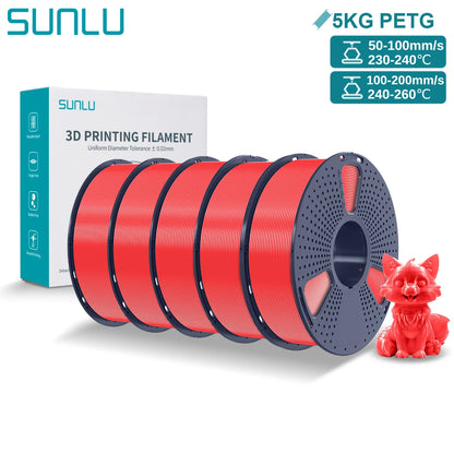 SUNLU PETG 3D Printer Filament 5KG Neatly Wound Good Toughness 1.75mm 3D Filament with Reusable Spool for Most FDM Printer