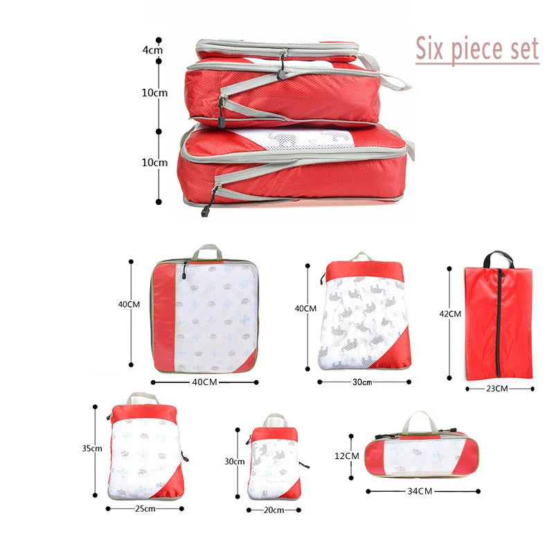 6PCS Travel Compressed Packing Cubes Storage Organizer Set With Shoe Bag Mesh Visual Luggage Portable Lightweight Suitcase Bag