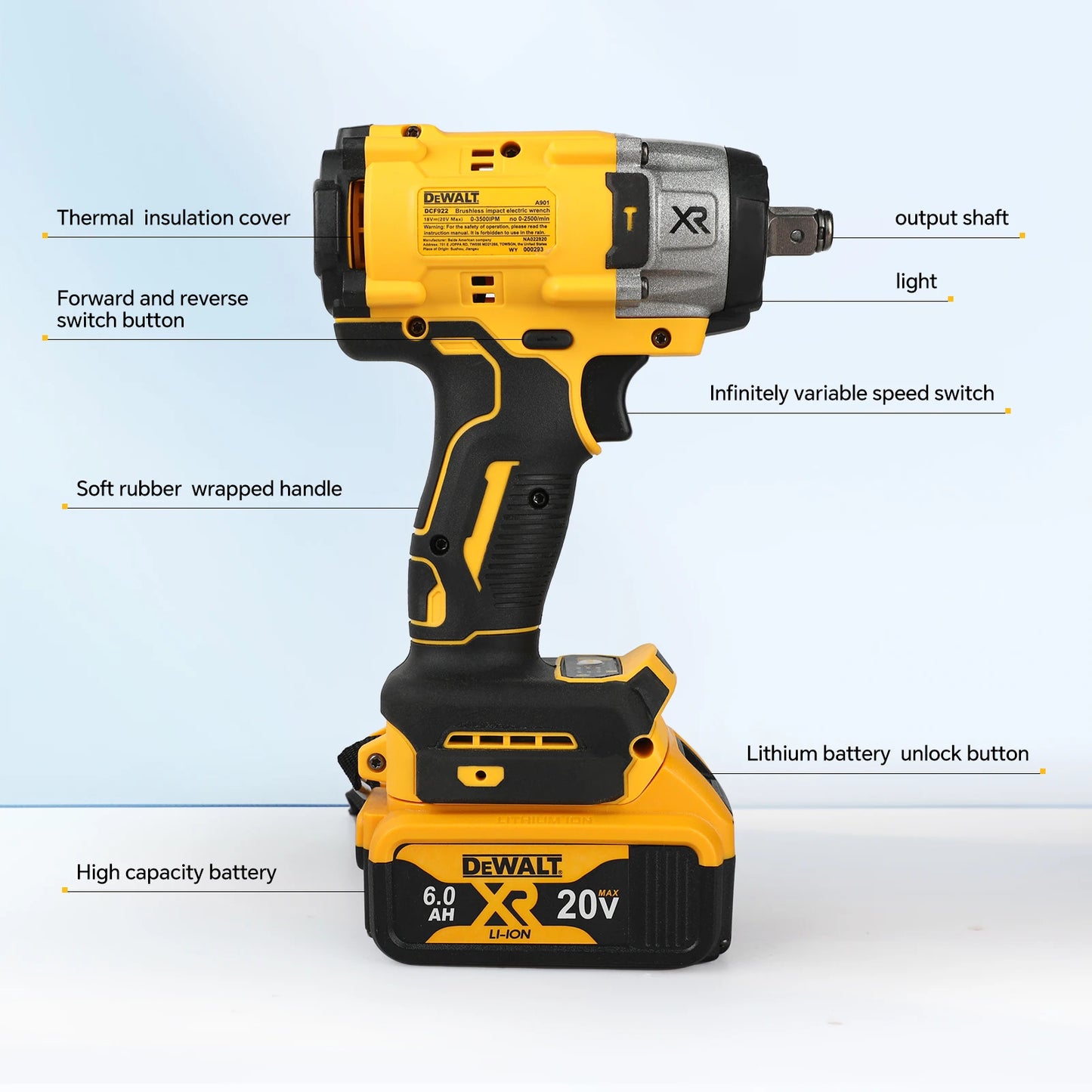 DEWALT DCF922 610Nm High Torque 20V Brushless Cordless Impact Wrench for Automotive Maintenance