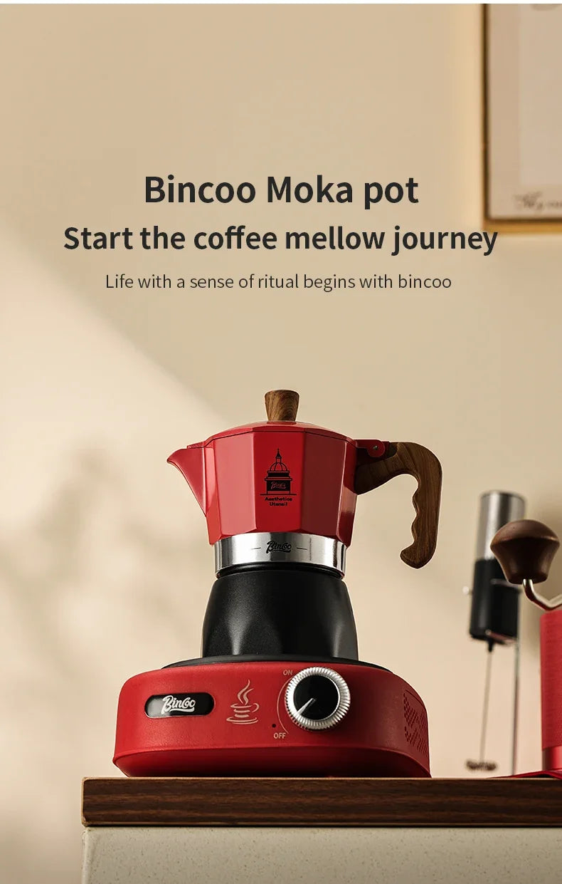 Bincoo Double Valve Coffee Moka Pot Espresso Machine Electric Stove Brewed Coffee Italian Home Outdoor Barista Accessories 220V
