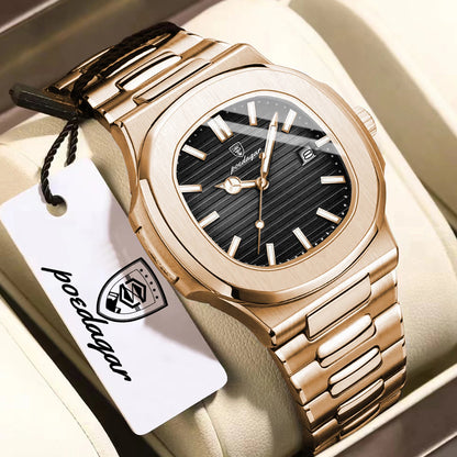POEDAGAR Fashion Couple Watch Waterproof Luminous Date Stainless Steel Quartz Love Wristwatch Square Watches for Boyfriend Gift