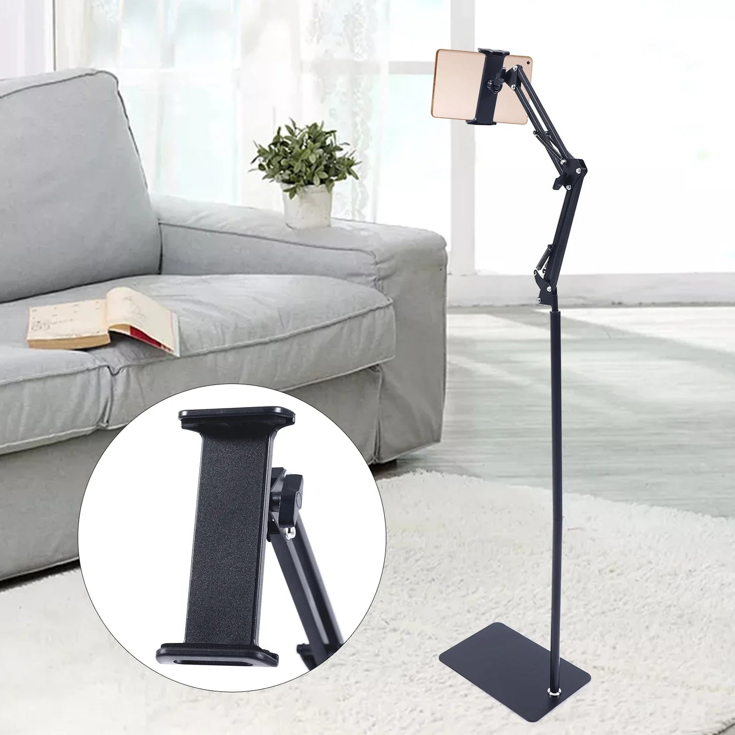 1.35M Height Tablet Stand Tripod Floor Holder Adjustable Tablet Mobile Phone Mount Lazy Frame Enlarged Square Base