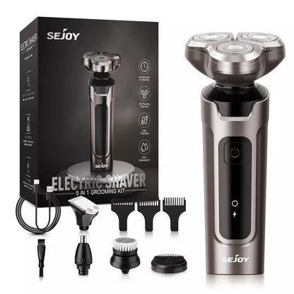 Sejoy 5 in 1 Electric Razor Shaver Barber for Men Rechargeable with Beard Trimmer Portable Shavers for Travel