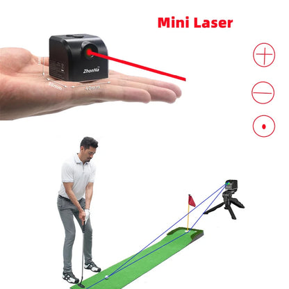 Mini laser horizontal indoor golf assistive device with ultra strong green/red laser beam, portable with battery