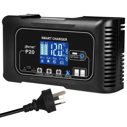 HTRC 20A 12V-24V P20 Battery Charger for Smart Car Battery Charger Repair Auto Moto Lead Acid AGM GEL PB Lithium LiFePo4 Battery