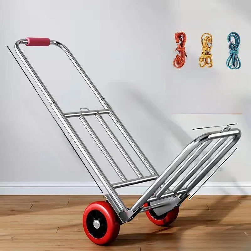 Foldable Stainl Steel Hand-Pulled op Cart for Lage Transport Double Trailer Small Goods Trolley Pu Cart Water