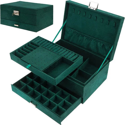 Large Jewellery Box Rings Necklaces Bracelets Jewelry Storage Organiser Green UK