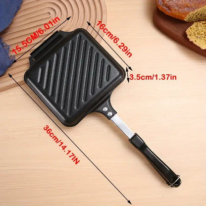 Non-Stick Camping Sandwich Panini Maker with Handle, Double Sided Frying Pan Detachable Grilled Sandwich Flip Pan