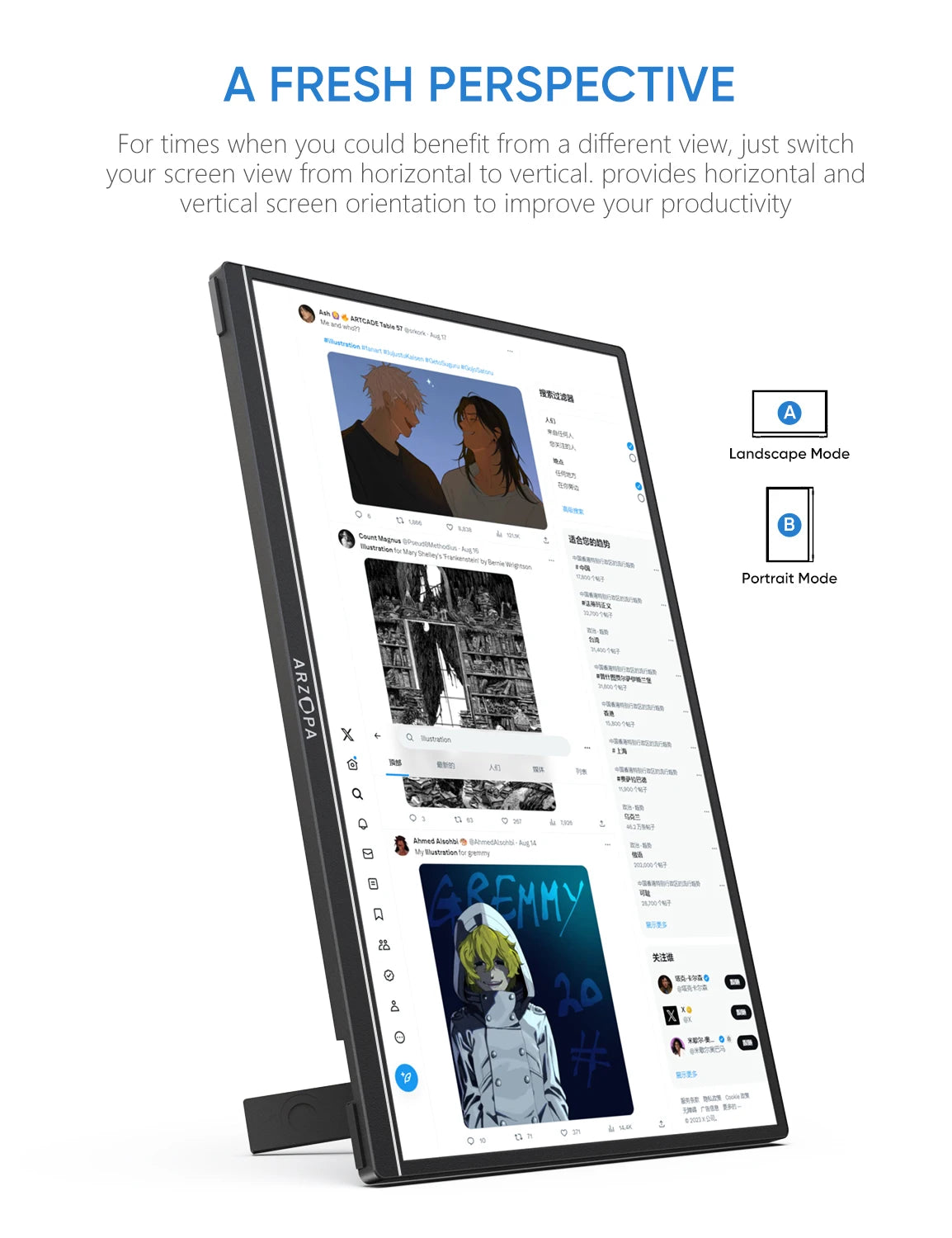 ARZOPA 14.0 inch 1080P FHD Portable Monitor IPS Screen with USB C HDMI External Second Display for Mac,Laptop,PC,Switch,PS,Xbox