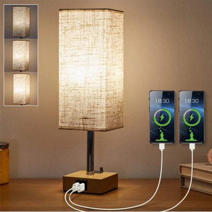 Bedside Lamp Touch Control Table Lamp with USB A+C Charging Ports 3-Way Dimmable Desk Lamps with Fabric Shade for Bedroom 2025
