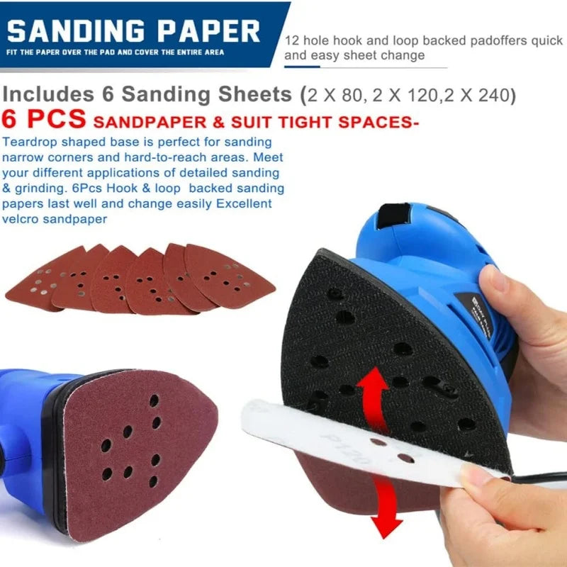 130W  Detail Sander Handheld Electric Sander Palm Sander Mouse Sander Small Sanding Machine for Wood Wall Sanding Polishing