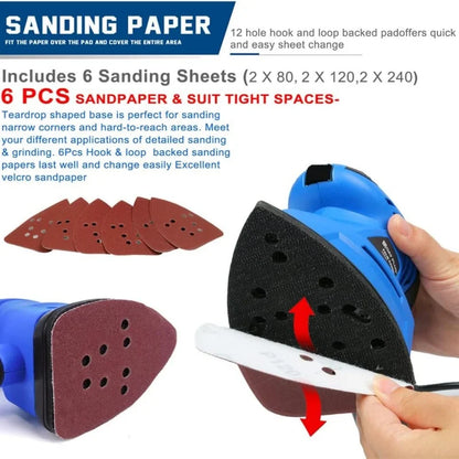 130W  Detail Sander Handheld Electric Sander Palm Sander Mouse Sander Small Sanding Machine for Wood Wall Sanding Polishing